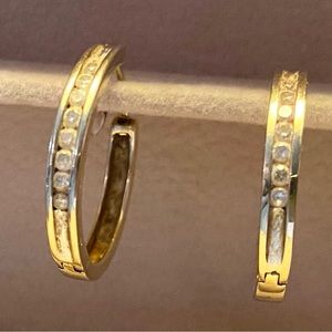Pretty Vintage Diamond Channel Hoop Earrings in 14k Gold